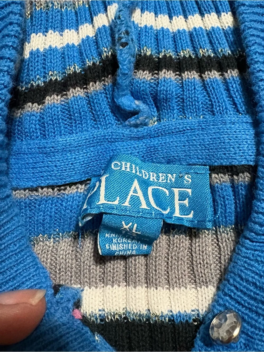 Y2K 2000s Children’s Place Striped Blue Slim Fit Hooded Sweater Girls 14